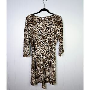H&M Animal Print Shift Dress Size 8 3/4 Sleeve Special Occasion Church Business